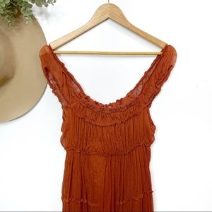 LEON MAX•rust orange silk dress